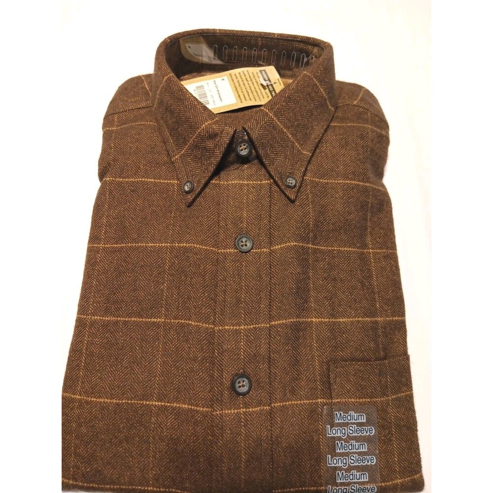 St Johns Bay Shirt Flannel Twill Brown Earth Windowpane Medium Long Sleeve